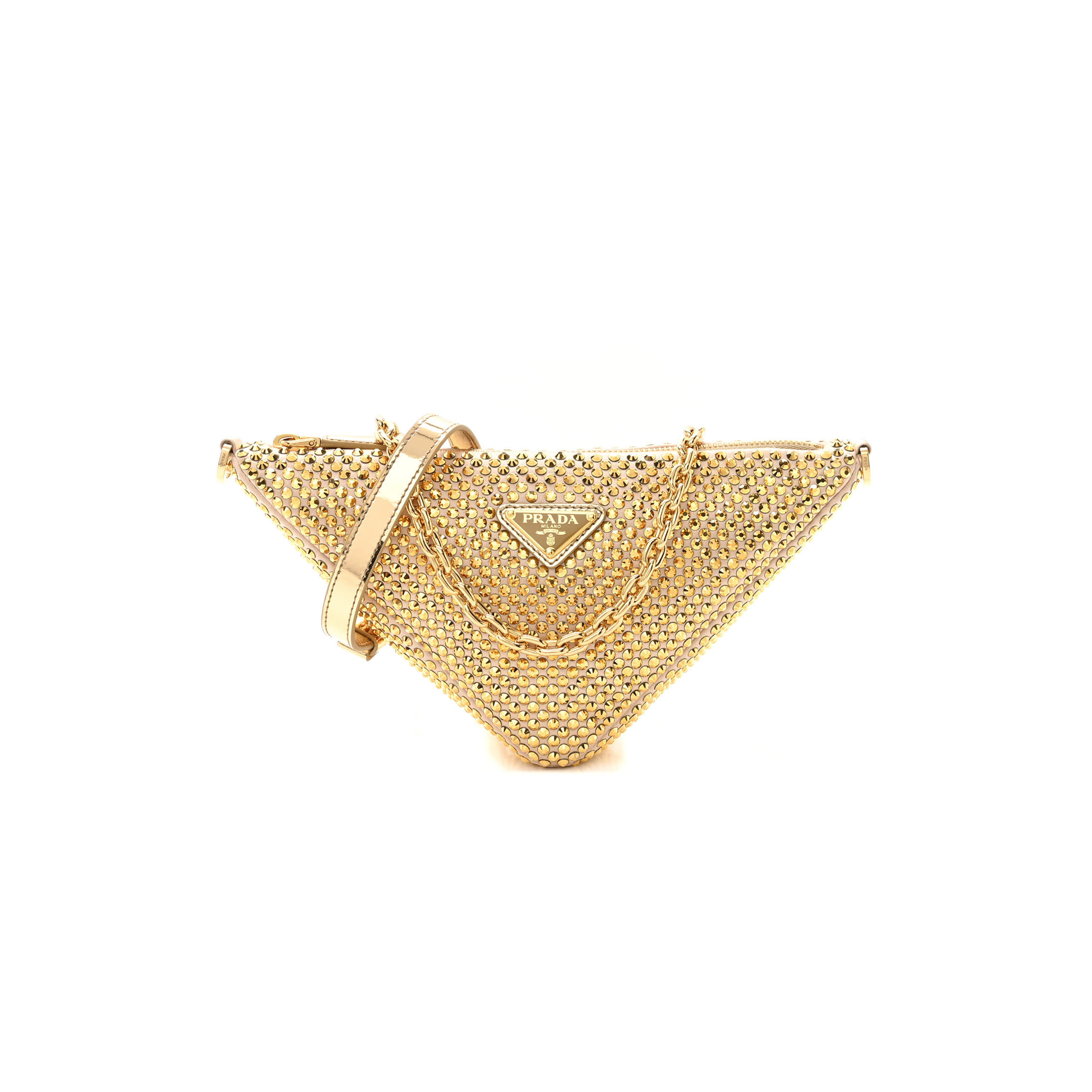 PRADA SATIN CRYSTAL TRIANGLE CROSSBODY POUCH PLATINO 1BC190 (26*14*6cm)